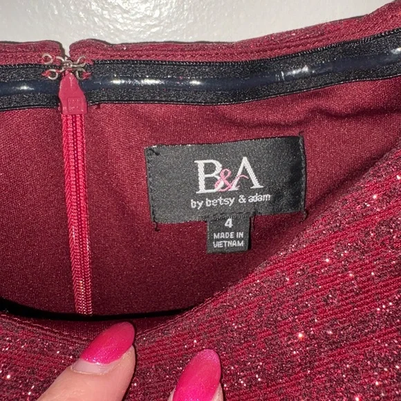 Betsy & Adam Glitter Off Shoulder Wine Dress - Picture 5 of 7